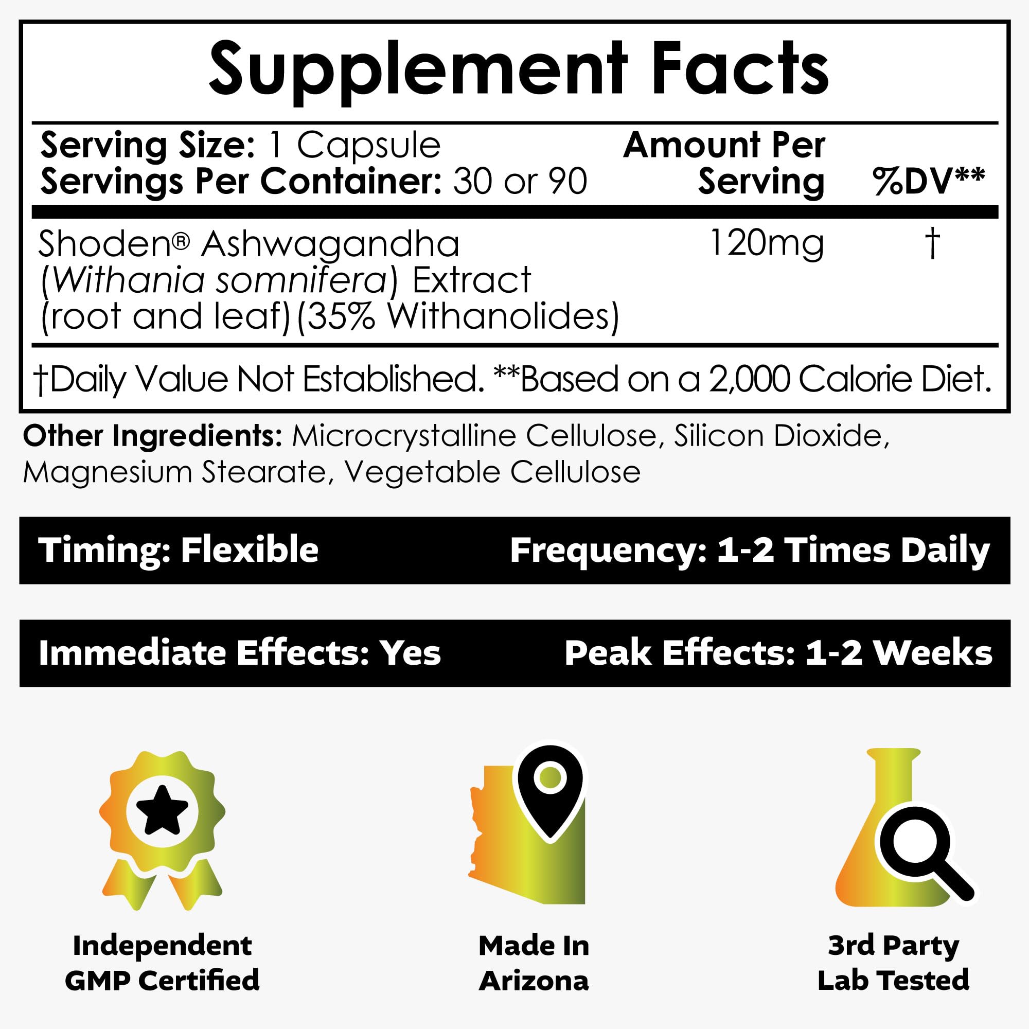 Nootropics Depot Shoden Ashwagandha Extract Capsules | 120mg | 90 Count | 35% Withanolides
