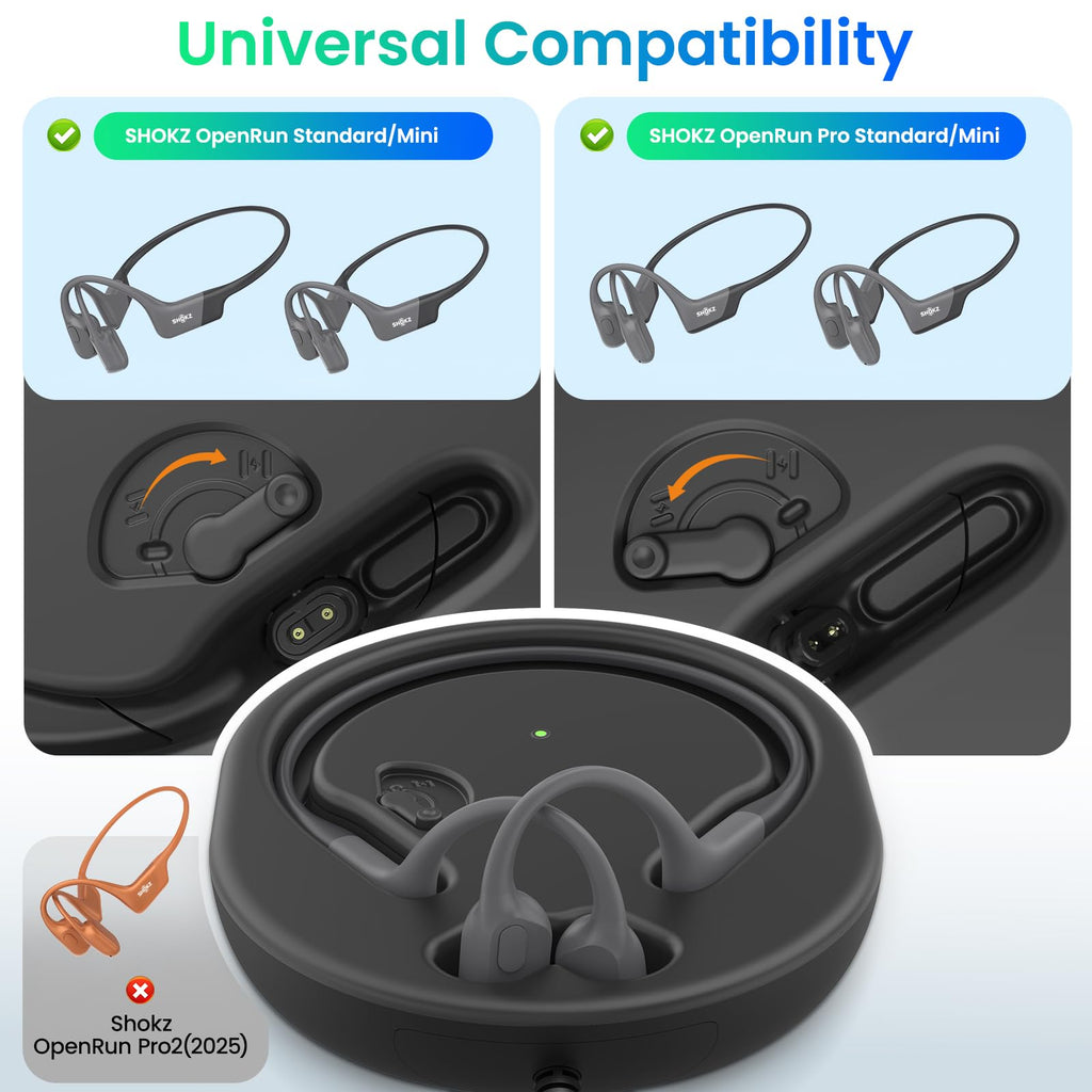 3 in 1 Wireless Charging Station Compatible with Shokz Headphones, FEFAIA Fast Charging Case Built in 2000mAh, Magnetic Charger Stand Dock Cord Charging Cable for Shokz OpenRun/Pro, OpenRun/Pro Mini