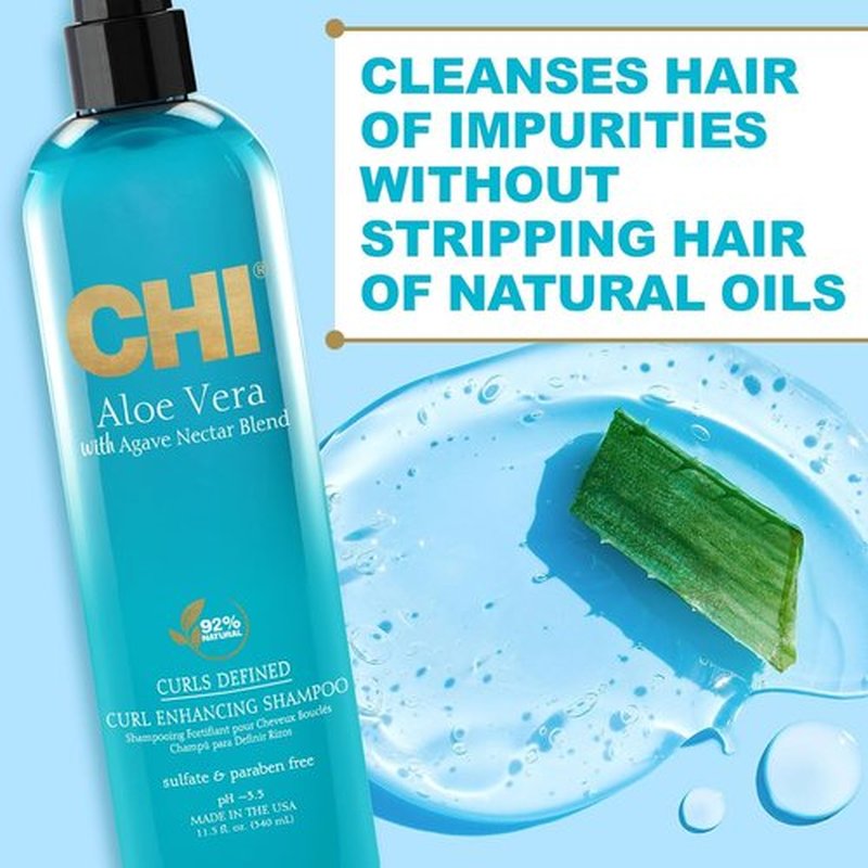 CHI Aloe Vera Curl Enhancing Shampoo - Moisturizing Formula for Curly Hair | 11.5 Oz, Sulfate & Paraben-Free