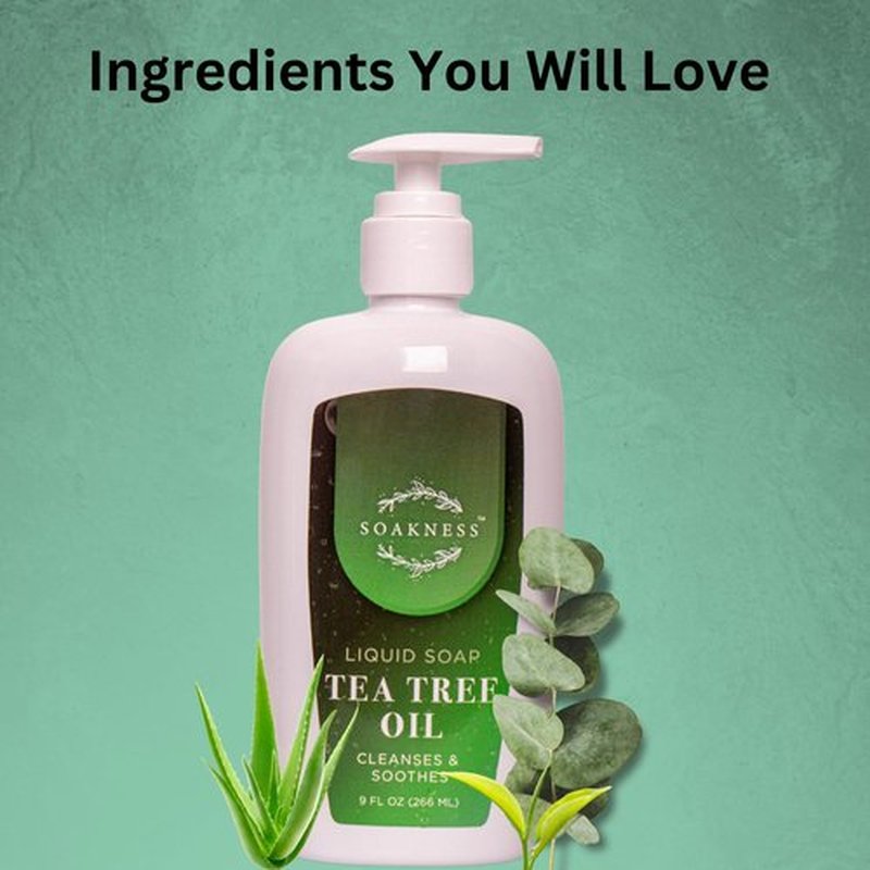 Soakness Liquid Hand Soap with Tea Tree Oil - Gentle Cleansing, Nurturing Touch, Multi Purpose Hand Wash 9 fl oz