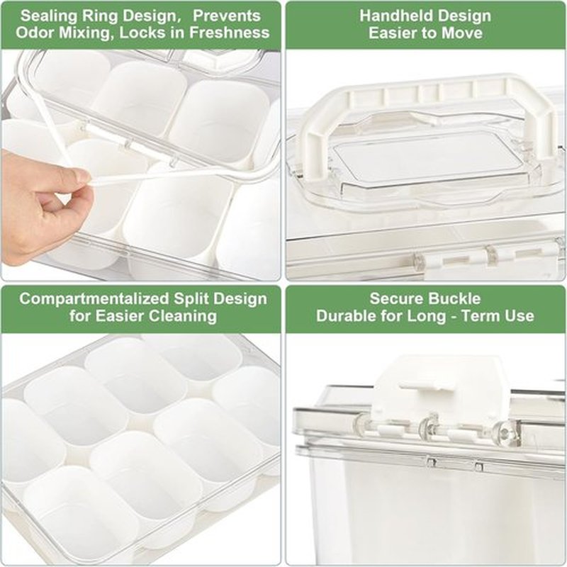 Snackle Box - 8-Compartment Portable Snack Container with Lid & Handle | Clear Serving Tray for Parties