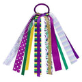 Girls Mardi Gras Ponytail Hair Ribbon Streamer,Gold Green Purple Ribbon Pony Holder Elastic Hair Tie Bands for Women Fat Tuesday Party Costume Dress outfit Pigtail Decor Accessories