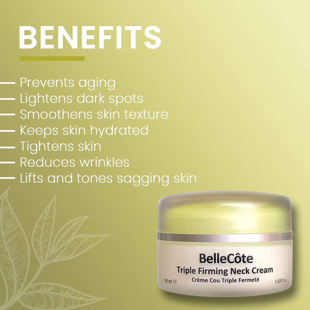 BelleCôte Paris Triple Firming Neck Sculpting Cream - Marine Collagen Tightening Peptide Cream with Bare Minerals for Double Chin, Decollete & Neckline to Keep Skin Taut & Firm