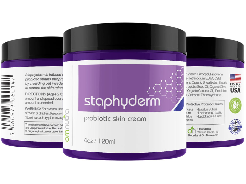 OmNutra Staphyderm Non Antibiotic Ointment - 4OZ All Natural Topical Probiotic Lotion New Skin Therapy Cream For Dry Itchy Skin Organic Based Topical Probiotics for Skin Care