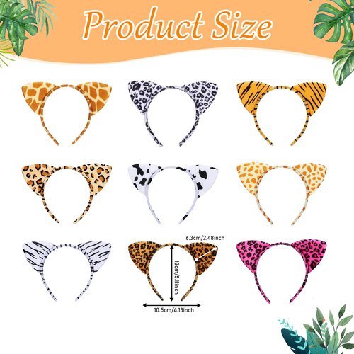 Hoemwarm 18 Pcs Animal Cat Ears Headband Cheetah Ears Hair Accessories,Halloween Cat Ears Hairband Tiger Zebra Leopard Headband for Forest Theme Birthday Cosplay Party,Halloween Decor Supplies