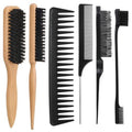 6PCS Boar Bristle Slick Back Hair Brush with Edge Brush Rat Tail Comb, Wide Tooth Comb for Men Women
