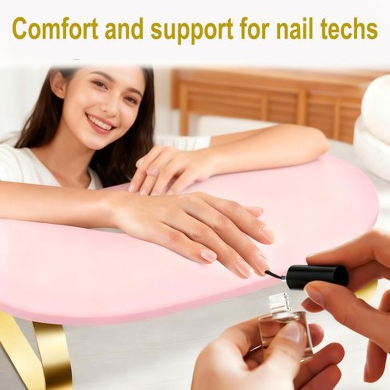 Ankysasky U-shaped Arm Rest for Nails Tech, Nail Arm Rest with Detachable Brackets Microfiber PU Leather Manicure Hand Rest Pillow for Nail Tech Must Haves Manicure Tools (Pink with Metal Legs)