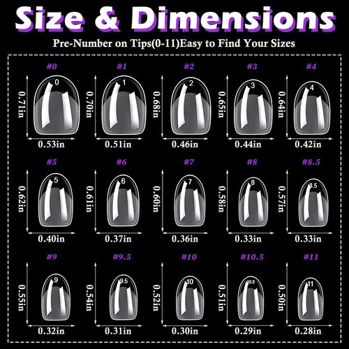 LoveOurHome 750pc Extra Short Oval Nail Tips Clear Fake Nails XS Round Almond Gel Nail Tips Full Cover Acrylic Nails Clear Press on Nails Short Oval 15 Size False Fingernail for Gel Nail Extension