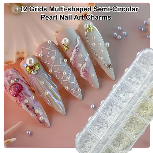 8 Boxes 3D Nail Charms Kit Rhinestones Colorful Crystals Clear Multi Shape Half Round Pearls Butterfly Diamond White Pink Craft Supplies DIY Accessories
