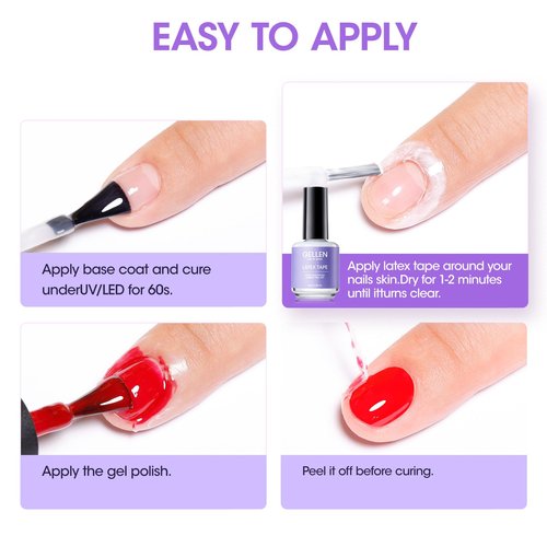 Gellen Latex Tape for Nails, Fast Drying Liquid Latex Nail Polish Barrier Peel off Latex Tape Kit Cuticle Guard for Nail Art Liquid Latex Barrier Protector