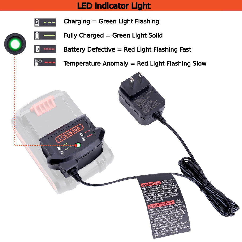 Tulepowceeng LCS1620B Charger Compatible with Black and Decker 20V 12V Max Lithium Battery LBXR20 LBX4020 LBX20 LBXR2020 Replacement for 20v Lithium Battery Charger LCS1620 BDCAC202B