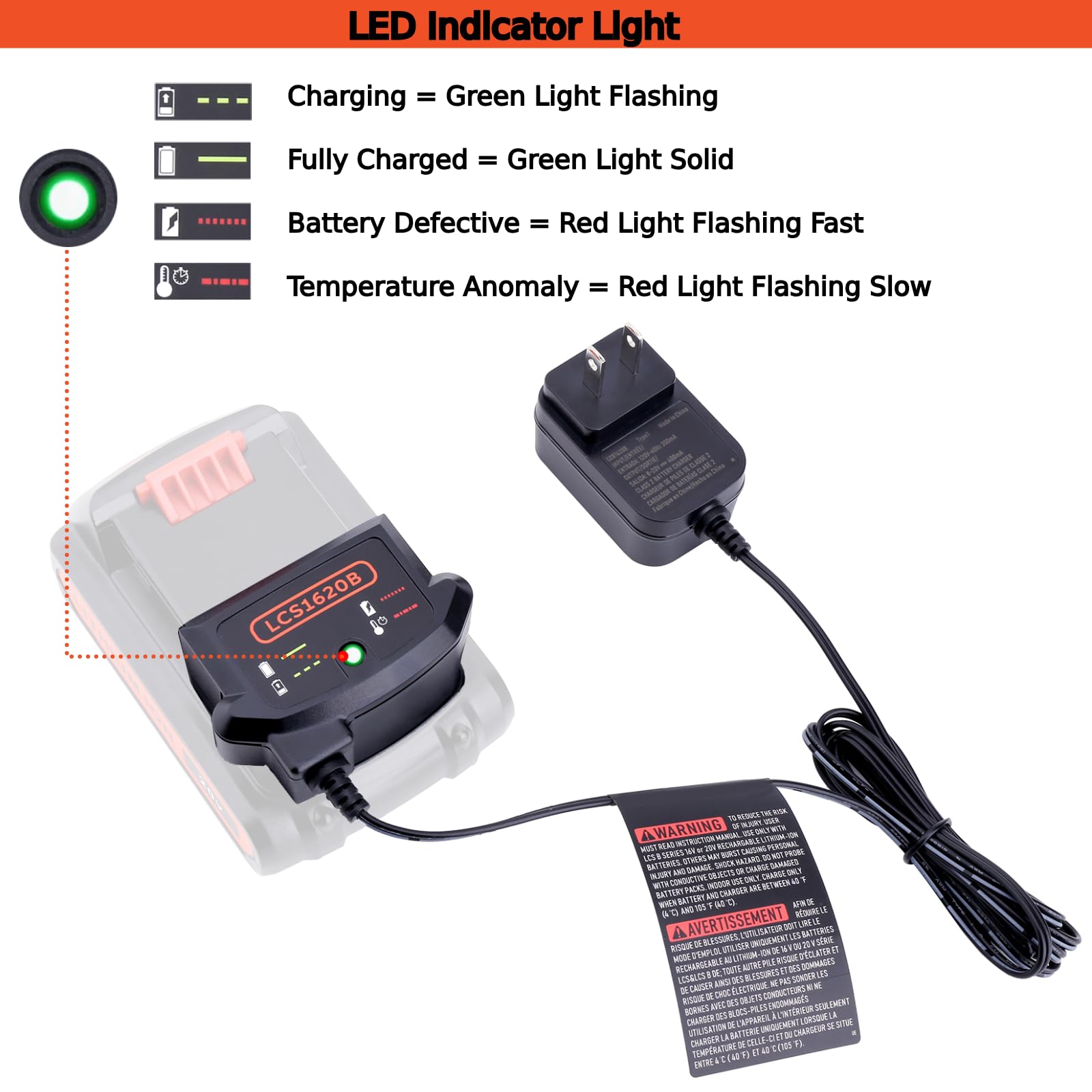 Tulepowceeng LCS1620B Charger Compatible with Black and Decker 20V 12V Max Lithium Battery LBXR20 LBX4020 LBX20 LBXR2020 Replacement for 20v Lithium Battery Charger LCS1620 BDCAC202B