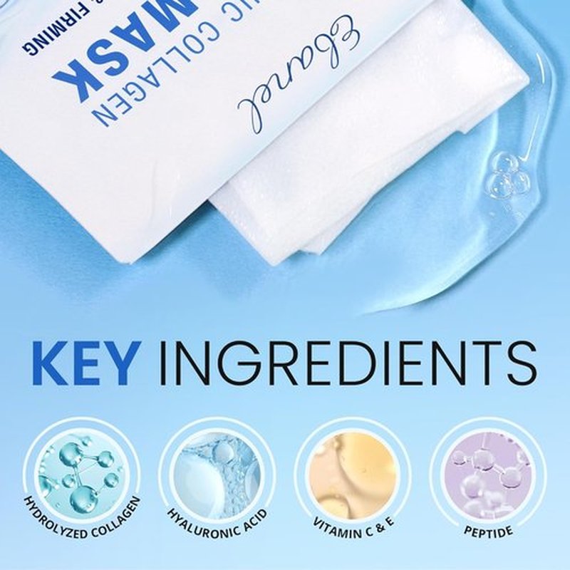 Ebanel Collagen Face Masks - 10 Pack with Hyaluronic Acid & Vitamin C for Instant Brightening & Hydration