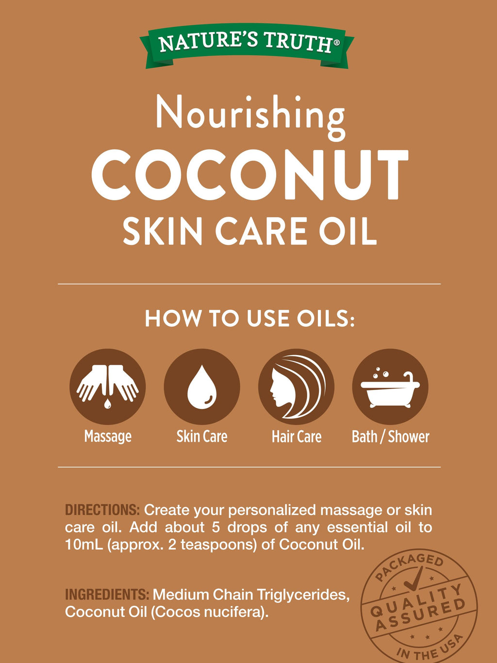 Nature's Truth Coconut Oil for Skin | Unscented Liquid Oil | Pure Plant Based | Paraben and Gluten Free | 4 oz