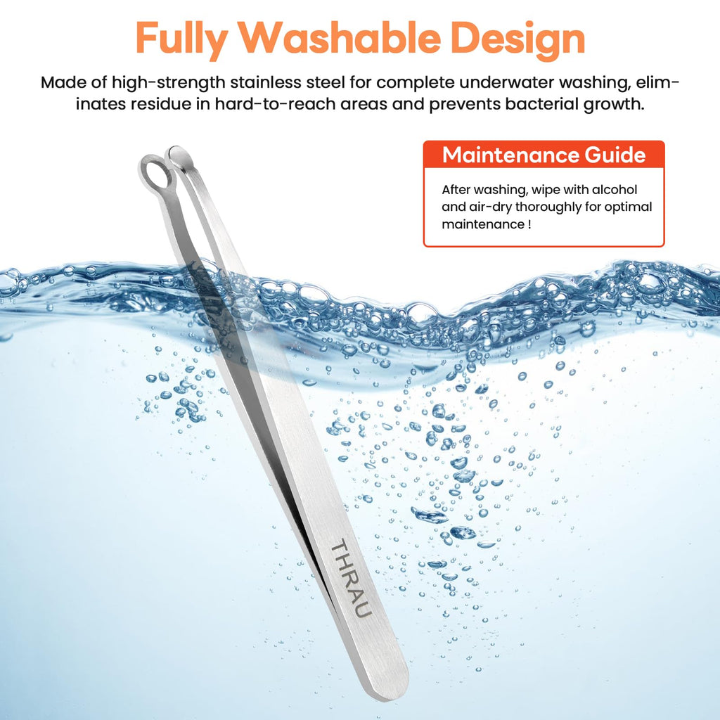 THRAU Nose Hair Trimmer for Men & Women, Stainless Steel Facial Hair Remover for Ear, Eyebrow and Beard, Round tip Trimming Tweezers, Body Grooming Kit