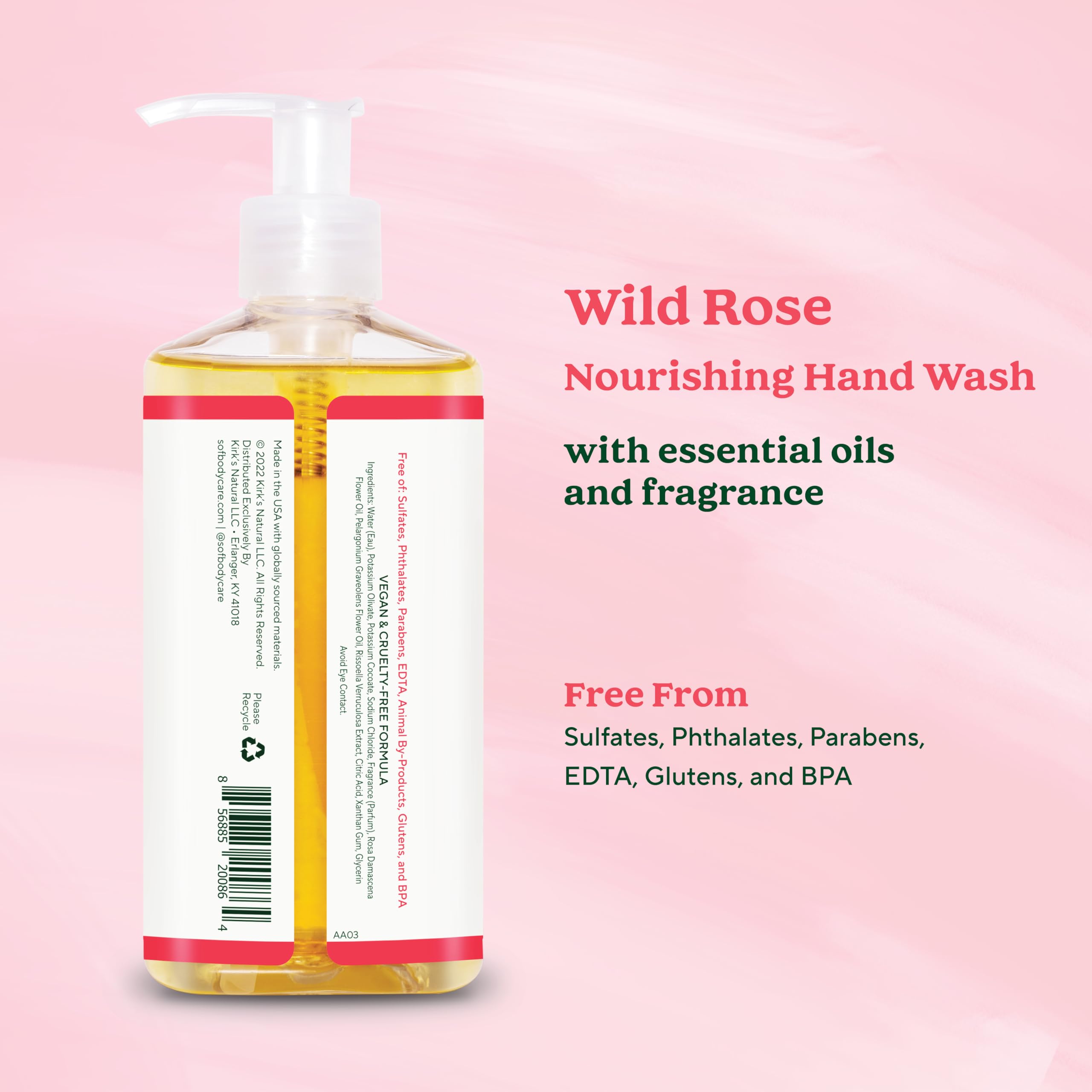 South Of France SoF Nourishing Hand Wash - With Moisturizing Sea Algae, Coconut & Olive Oil- Vegan & Non GMO- Free From Phthalates, Sulfates & Parabens- Wild Rose - 8 oz Bottle 3 Pack