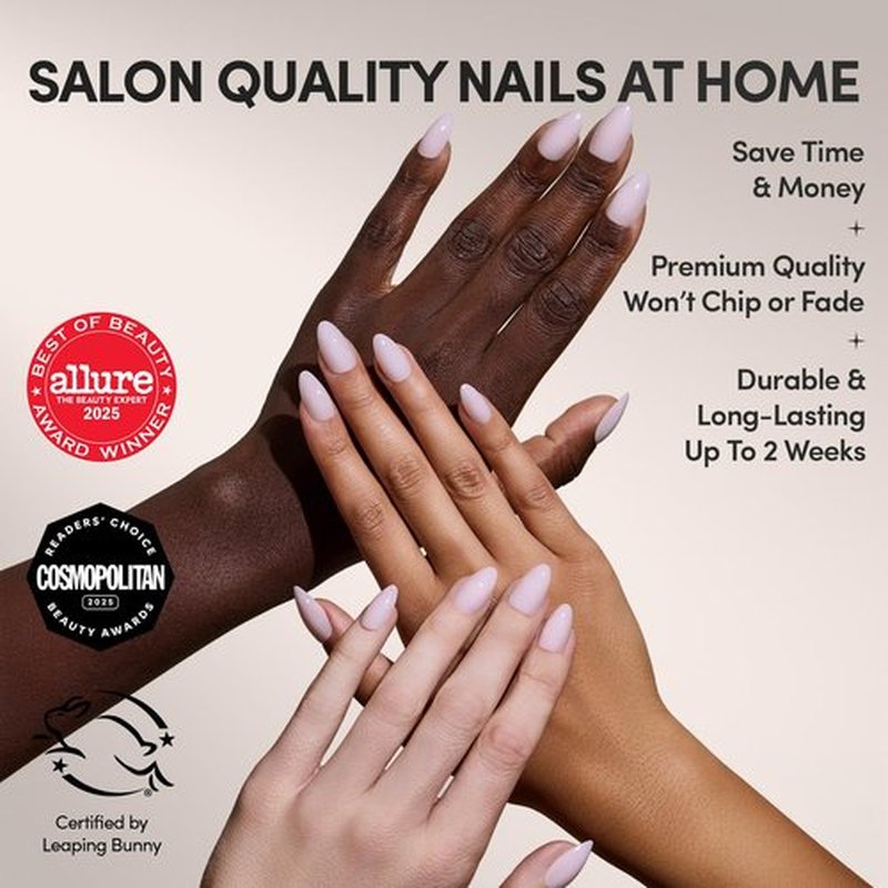Glamnetic Press On Nails - Sugar Doll | Short Almond Pink Fake Nails, Salon Quality Milky Nails | 15 Sizes - 30 Nail Kit with Glue