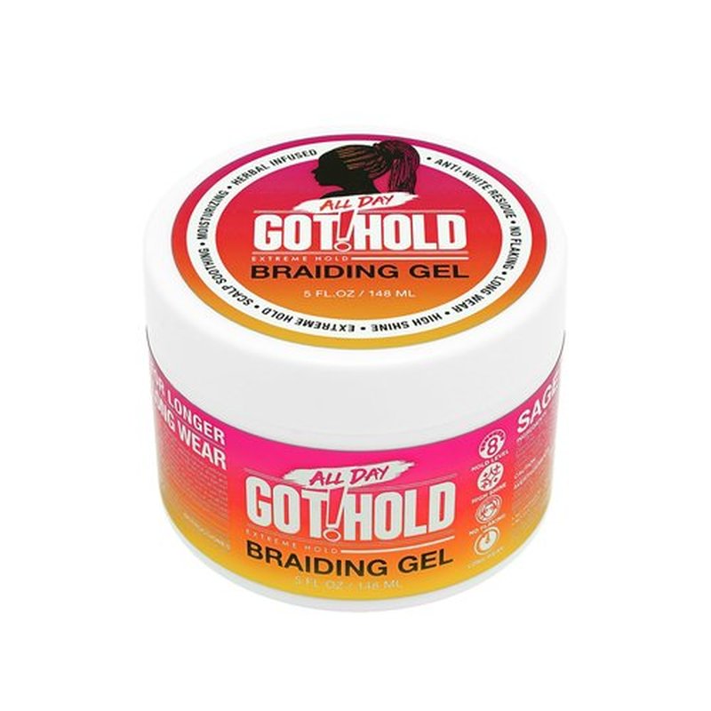 ALL DAY GOT HOLD Braiding Gel for Natural Hair Extreme Hold, Hydrating & Frizz-Free, Sage Extract, No Flaking or Drying, High Shine for Braids, Twists, Cornrows, 5oz