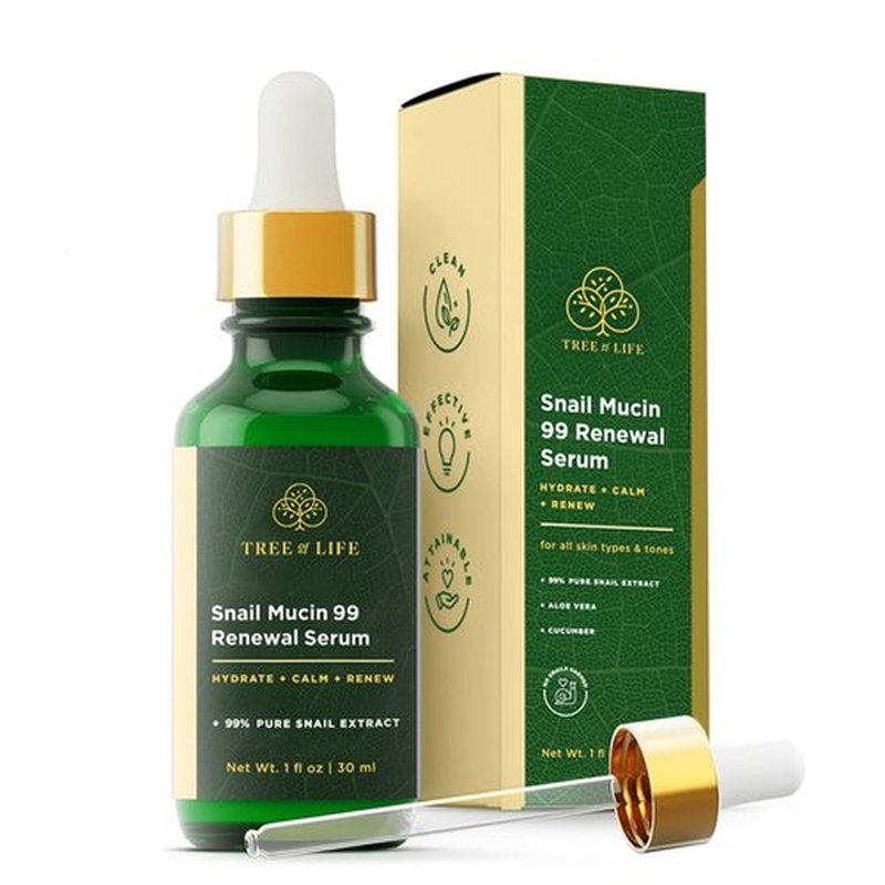 Tree of Life Beauty Hydrating Facial Serum - Advanced Snail Mucin 99% Pure Extract - Moisturizer for Hydration & Skin Regeneration - Reduces Fine Lines - Suitable for Sensitive Skin - 1 Fl Oz