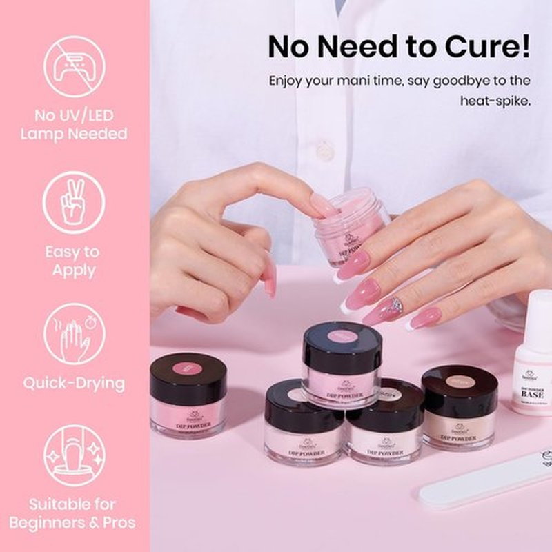 Beetles Pink Dip Powder Nail Kit 6 Color Nude Pink Brown Dip Nails Powder Starter Kit All Season Nail Dip Powder Kit No Need Nail Lamp DIY Salon at Home Valentines Gift for Women