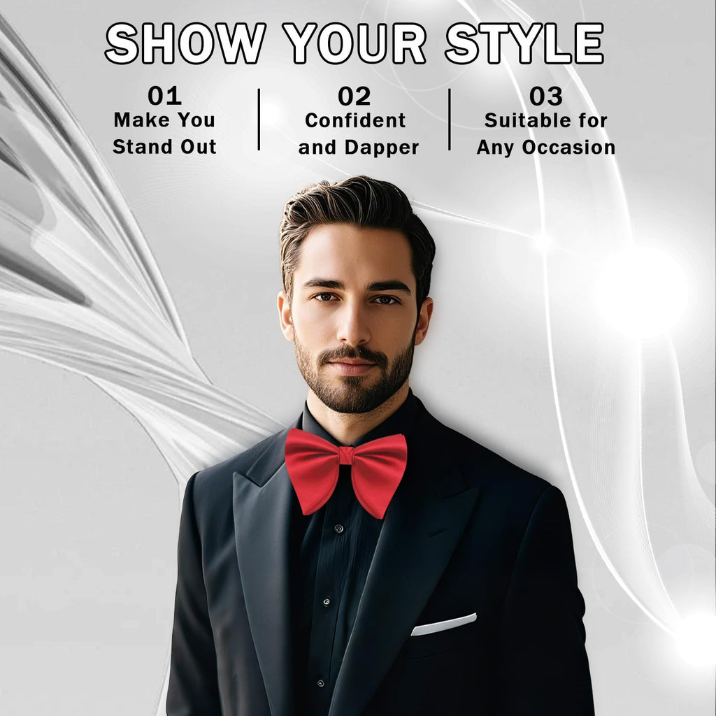 GHTIYLP Mens Bow Tie Pre Tied Oversized Bow Ties for Men Satin Bowties for Tuxedo Wedding Party Banquet (Red)