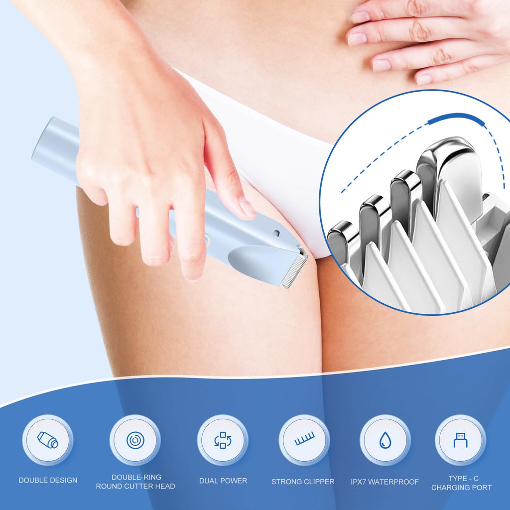 Dermave Bikini Shaver,Bikini Trimmer for Women,2 in 1 Dual Head Waterproof & Painless Electric Razors for Pubic Hair(Blue)