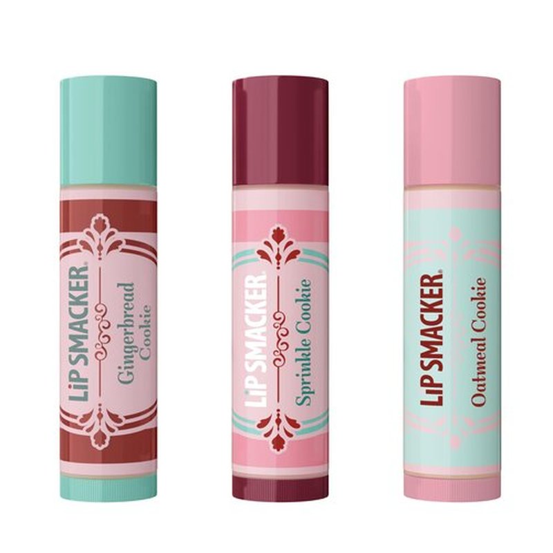 Lip Smacker Holiday Lip Balm Trio Tin – Gingerbread Cookie, Sprinkle Cookie & Oatmeal Cookie, Festive Flavored Lip Balms, Moisturizing Holiday Gift Set