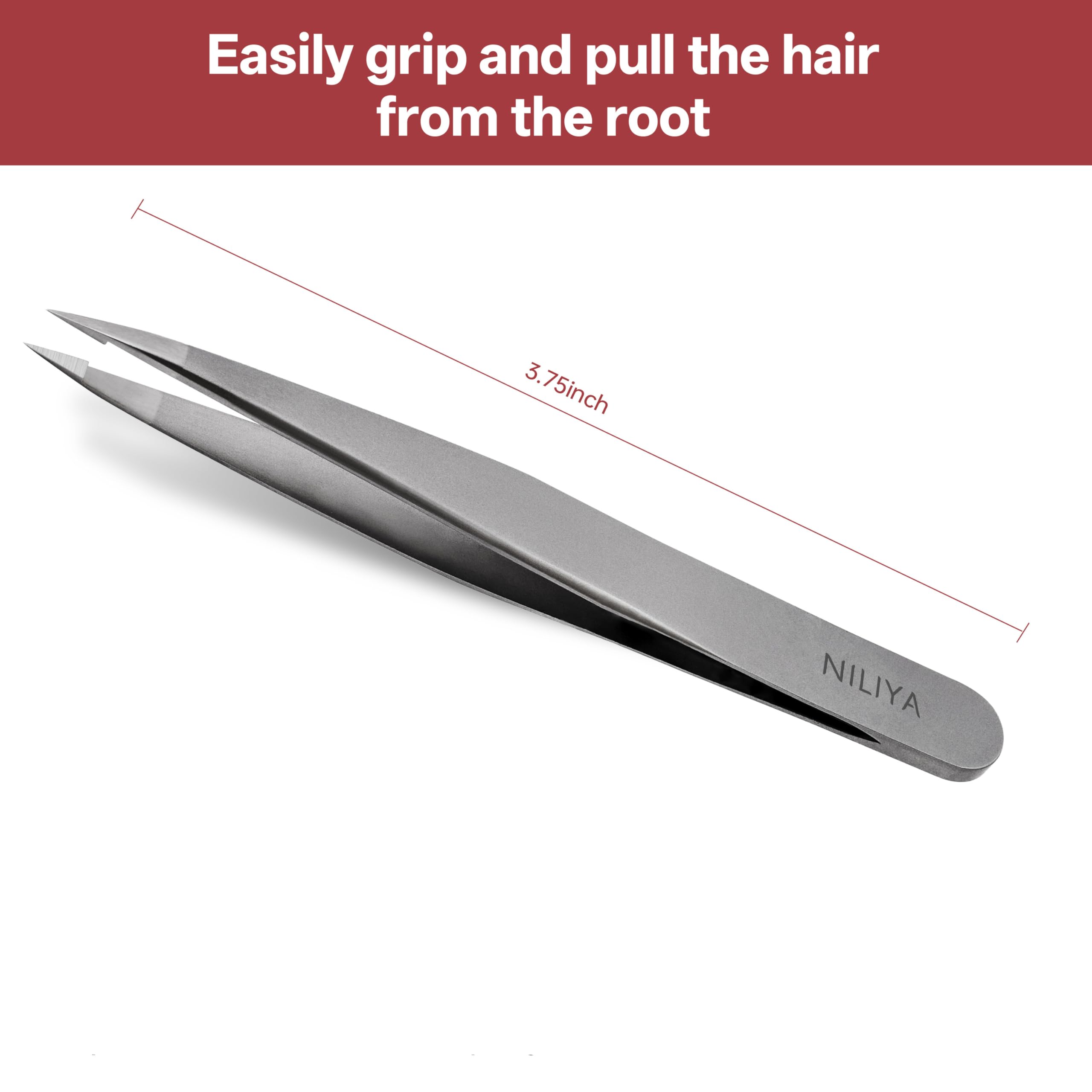 NILIYA Pointed Tweezers for Women Facial Hair, Professional Fine Point Eyebrow Tweezers with Comfortable Handle, Ingrown Hair and Splinter Removal, With Travel Case