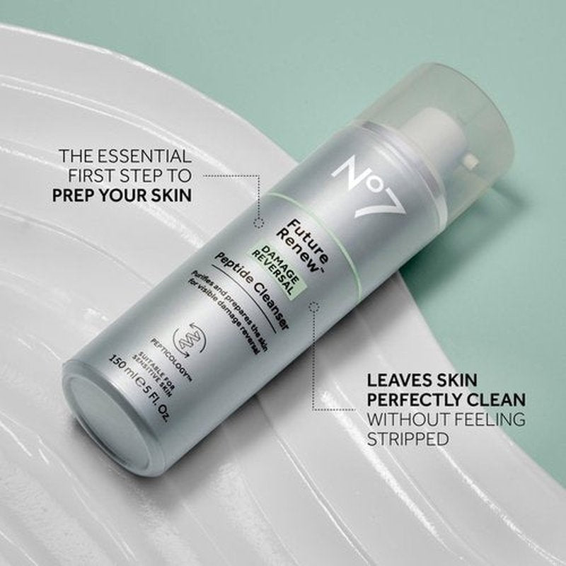 No7 Future Renew Damage Reversal Peptide Gentle Face Cleanser - Anti-Aging Face Wash to Help Visibly Remove Impurities for Smoother, Nourished Skin - Fragrance-Free Formula (5 Fl Oz)