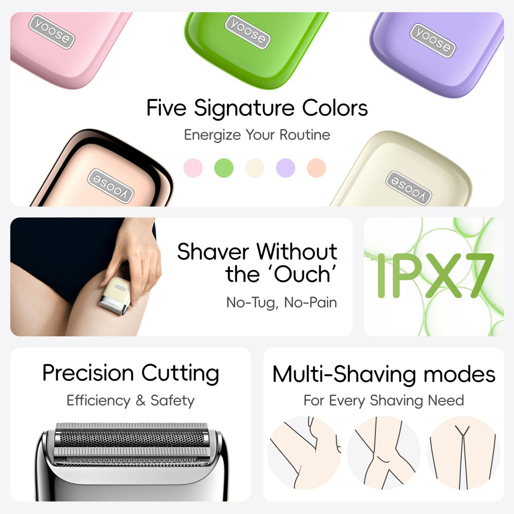 yoose Electric Razors for Women, IPX7 Alloy Body Bikini Trimmer for Women (USB-C, Trimmer Comb, Multi Shaving Modes), Portable Size, Taro Purple
