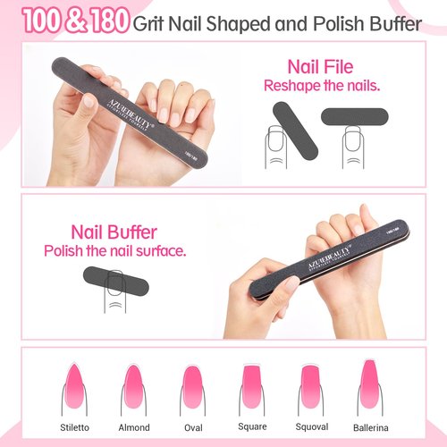 AZUREBEAUTY Nail Polish Gel Remover Tools Kit with Nail Clips, 150ml Remover Bottle, 10ml Cuticle Oil, 100 Nail Remover Cotton Balls, Cuticle Pusher Peeler Brush, 100/180 Nail File, Buffer Tools
