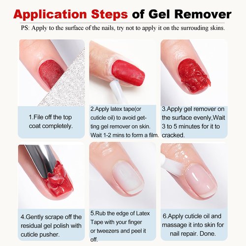 Gel Nail Polish Remover-2pcs with Nail Steel Pusher, Scraper and 2 Pieces Nail File, Quickly Remove Gel Polish in 2-5 Minutes at Home, No Need to Wrap and Soak
