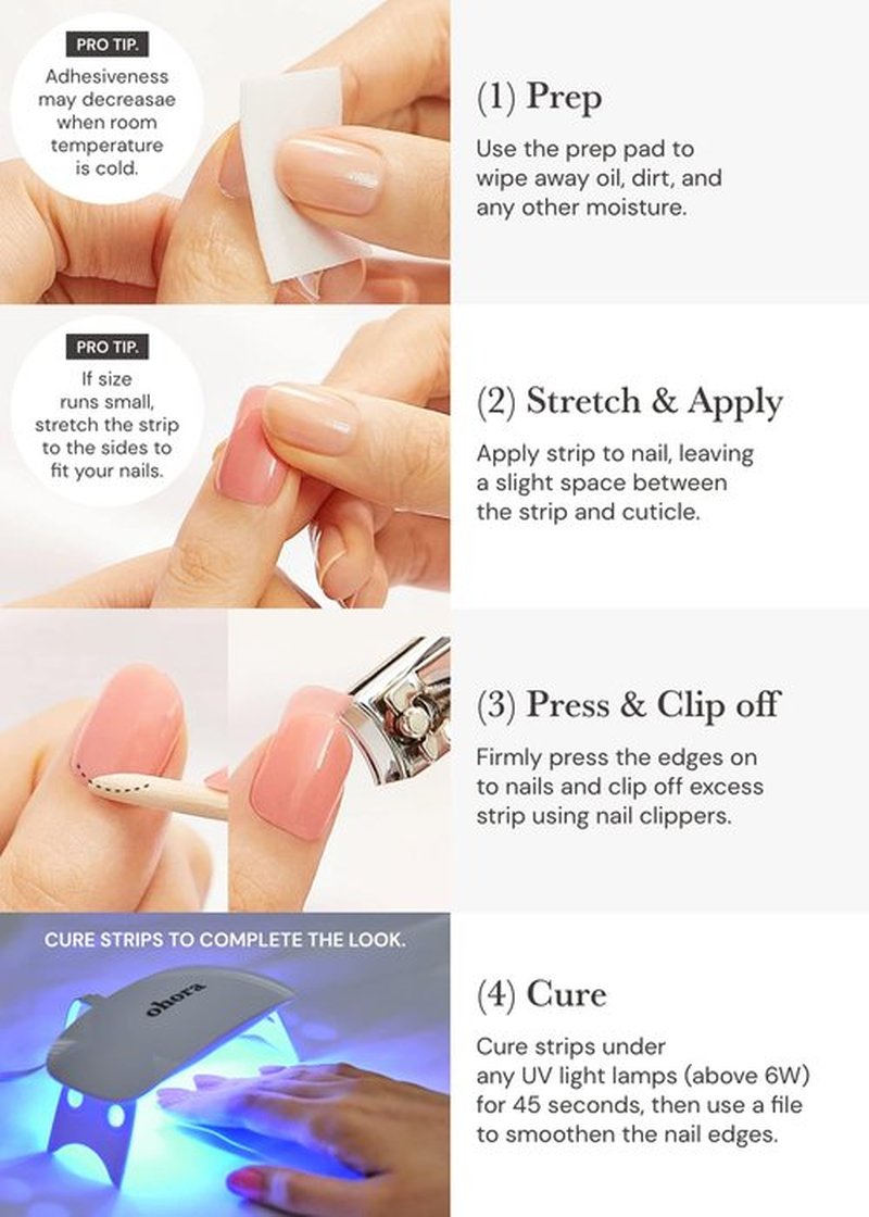 ohora Semi Cured Gel Nail Strips (N Bare Gray) - Works with Any UV/LED Lamps, Salon-Quality, Long Lasting, Easy to Apply & Remove - Includes 2 Prep Pads, Nail File & Wooden Stick