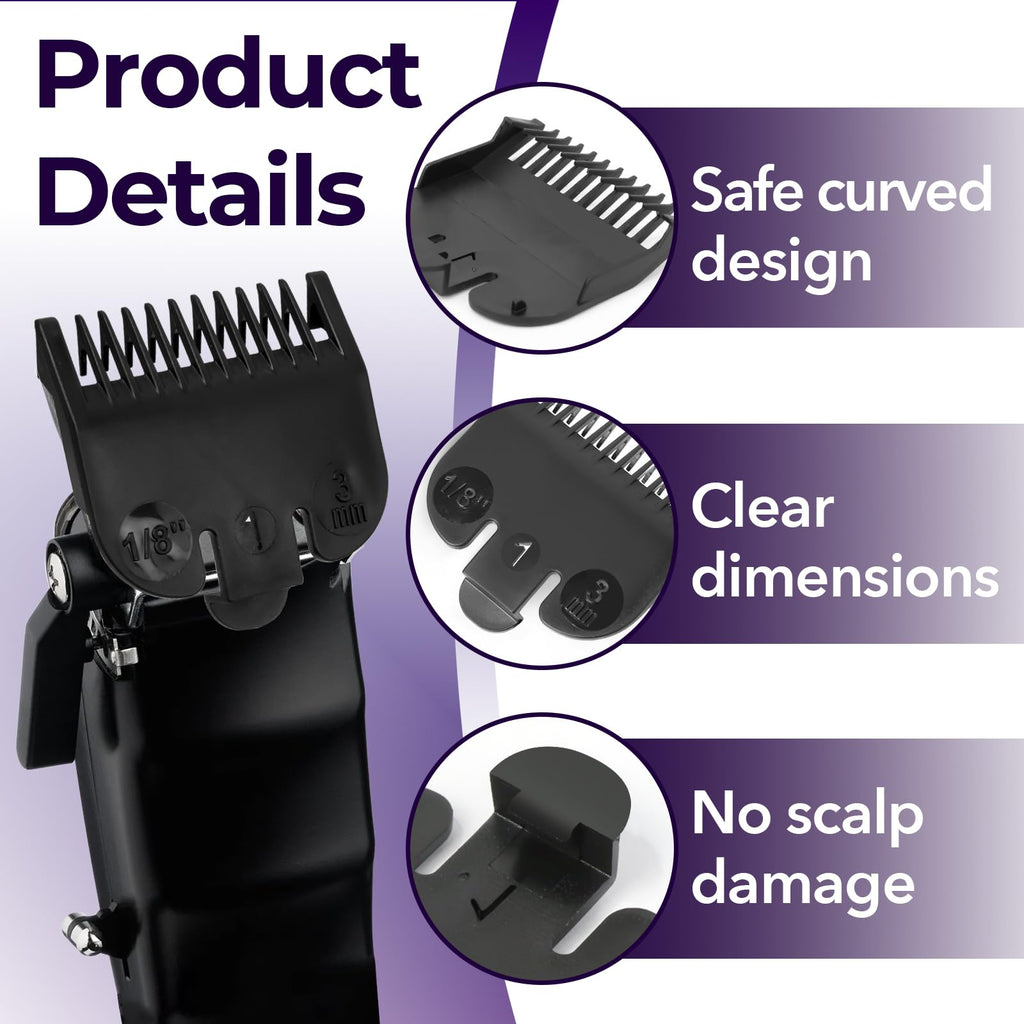 4 PCS 3114-001 Clipper Guards for Wahl, Professional Trimmer Guards for Wahl #1-1/8"(3.0mm), Hair Clipper Guards to Cutting Hair - Black