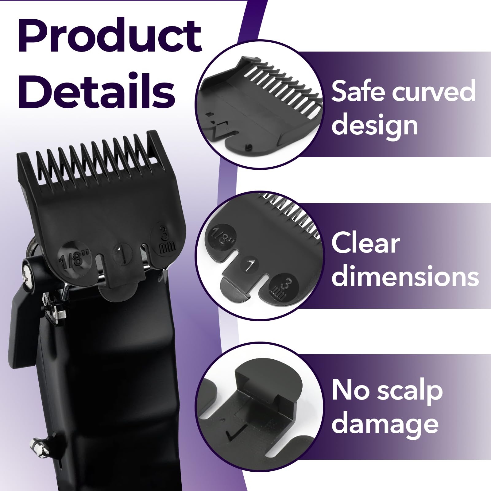 4 PCS 3114-001 Clipper Guards for Wahl, Professional Trimmer Guards for Wahl #1-1/8"(3.0mm), Hair Clipper Guards to Cutting Hair - Black