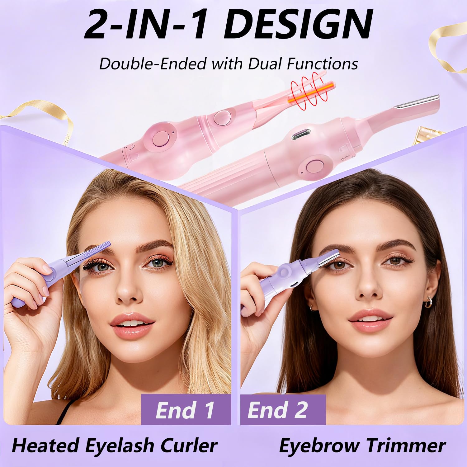 Heated Eyelash Curler-3 Temp Modes 50°-80°C LED Display, Electric Eye Lash Curler for 24H Long Lasting, Type-C Rechargeable Heated Lash Curler for Natural Thick Lashes, Makeup Gift,Light Pink