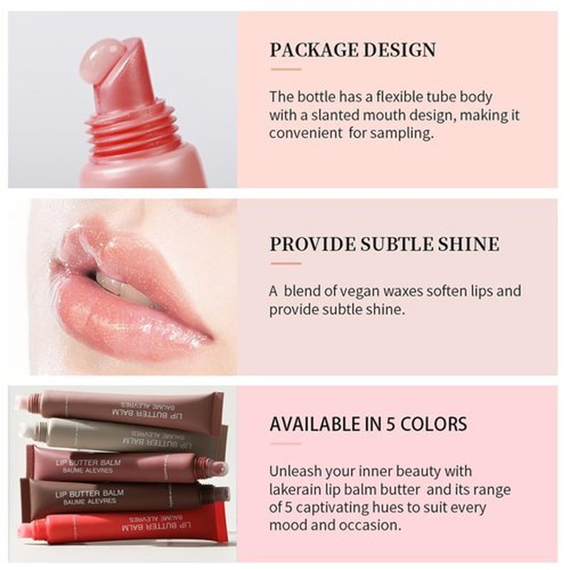 5 Colors Lip Butter Balm Hydrating Lip Gloss, High Shine Nude Colors Lipgloss, Lip Tint Finish Lip Glow Oil, Plumping Lip Gloss for Women