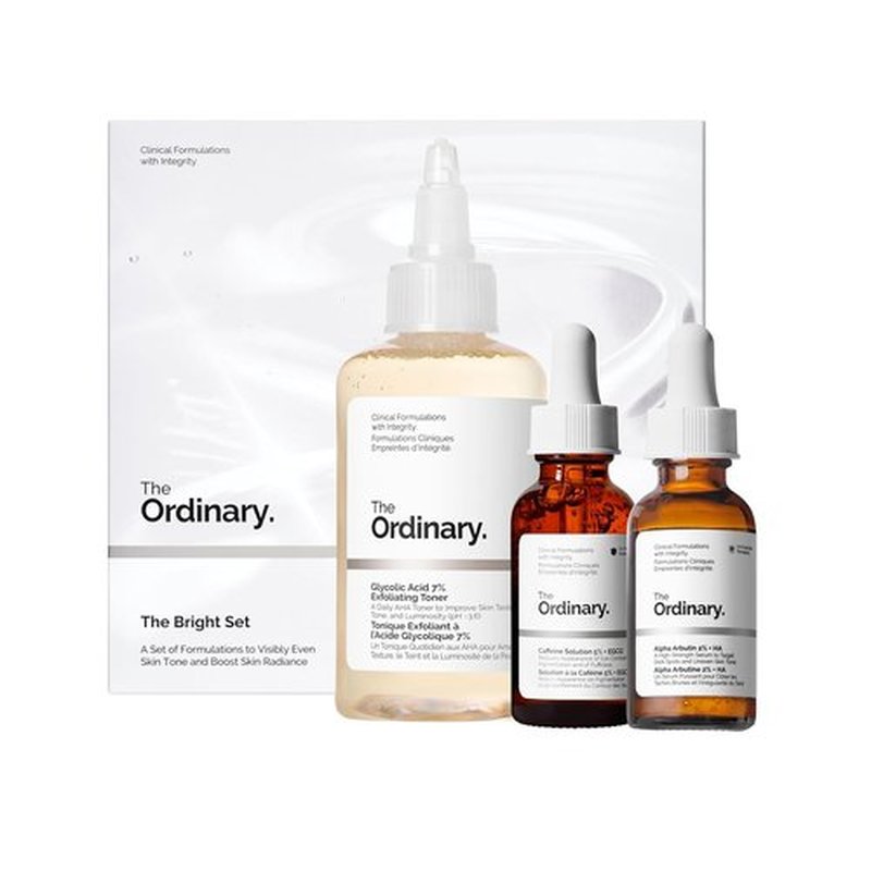 The Ordinary Bright Set - 3-Step Radiant Skin Regimen with Glycolic Acid, Alpha Arbutin & Caffeine Solution | Skin Care Essentials