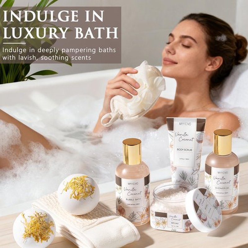 Birthday Gifts for Women, Vanilla Coconut Relaxing Spa Gift Baskets for Women Self Care Package Bath Gift Set, Home Bath and Body Kit Pamper Easter Gifts for Womens Her Mom Friends Sister Wife