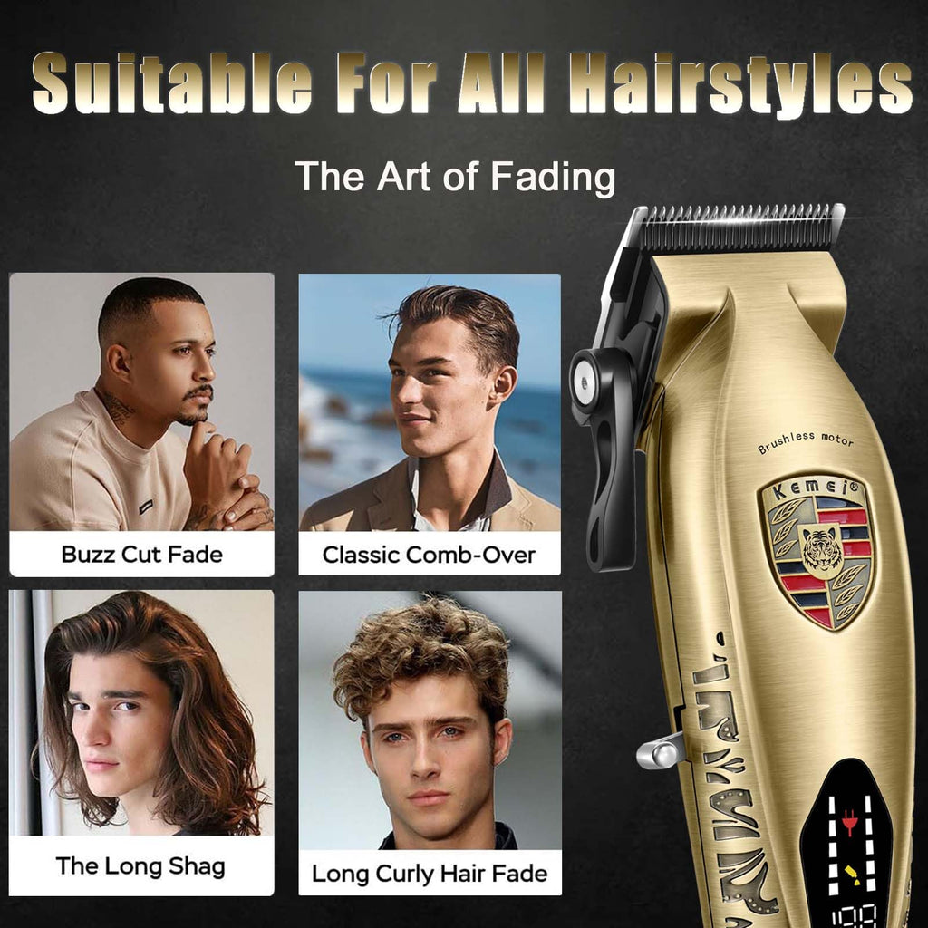 KEMEI Hair Clippers for Men Professional, Barber Clippers for Hair Cutting & Grooming, Cordless Beard Trimmer with Charging Base LED Display KM-2230 Gold