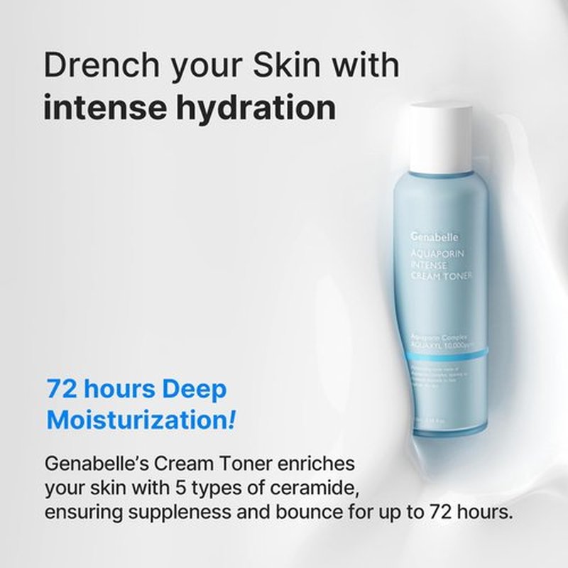 Genabelle Aquaporin Intense Cream Toner | Milky Glow Essence with Ceramide, Panthenol, AQUAXYL for Soothing Moisture, Non-Sticky Formula - Dermatologist Tested - 4.05 fl.oz