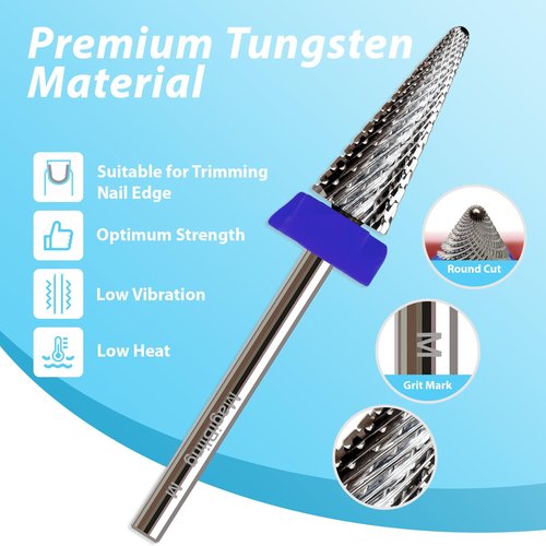 Tapered Nib Nail Drill Bit 3/32" Cross Cut, Safety Tungsten Carbide Cone Bit for Cuticle Cleaning, Dead Skin Removal, Gel Polish Removal, Two-Way Rotation E-File Bit for Manicure & Pedicure, Medium