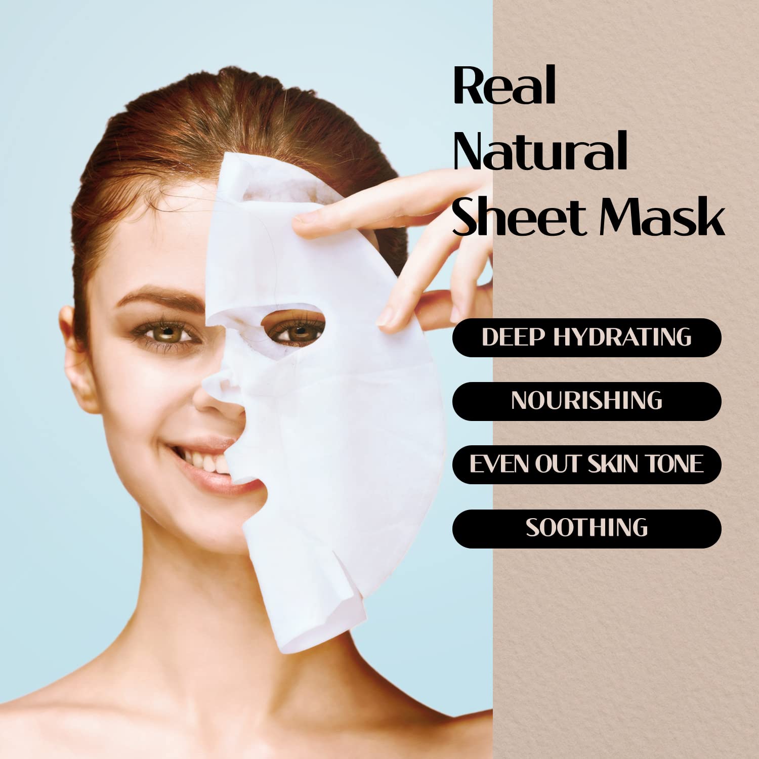 varuza] Real Natural Sheet Mask – EWG VERIFIED, Vegan Face Mask for Hydration, Non-GMO, No Artificial Fragrance, Made in Korea (5 PACK, BLUE AMPOULE)