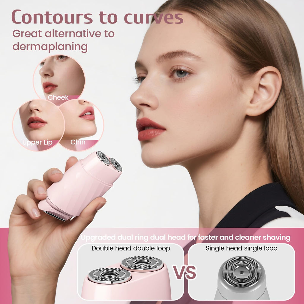 Asbyte 4-in-1 Electric Razor for Women, Bikini Trimmer & Facial Hair Remover, Rechargeable Cordless Dual-Head Shaver, IPX7 Waterproof, Painless & Hypoallergenic for Sensitive Areas, Pink