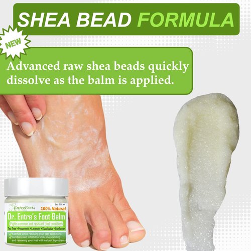Dr. Entre's Foot Balm: Tea Tree Oil & Shea Butter Based - Organic Treatment Cream for Athletes Foot, Dry Feet, Cracked Heels, Itching, and Odor - Foot Care E-Book Included