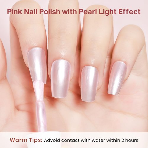 MIZHSE Pearlescent Pink Nail Polish, Quick Dry Pearl Nail Polish, Air Fast Drying 15ml Nail Lacquer Non Gel Oil-based Nail Art Manicure Home DIY