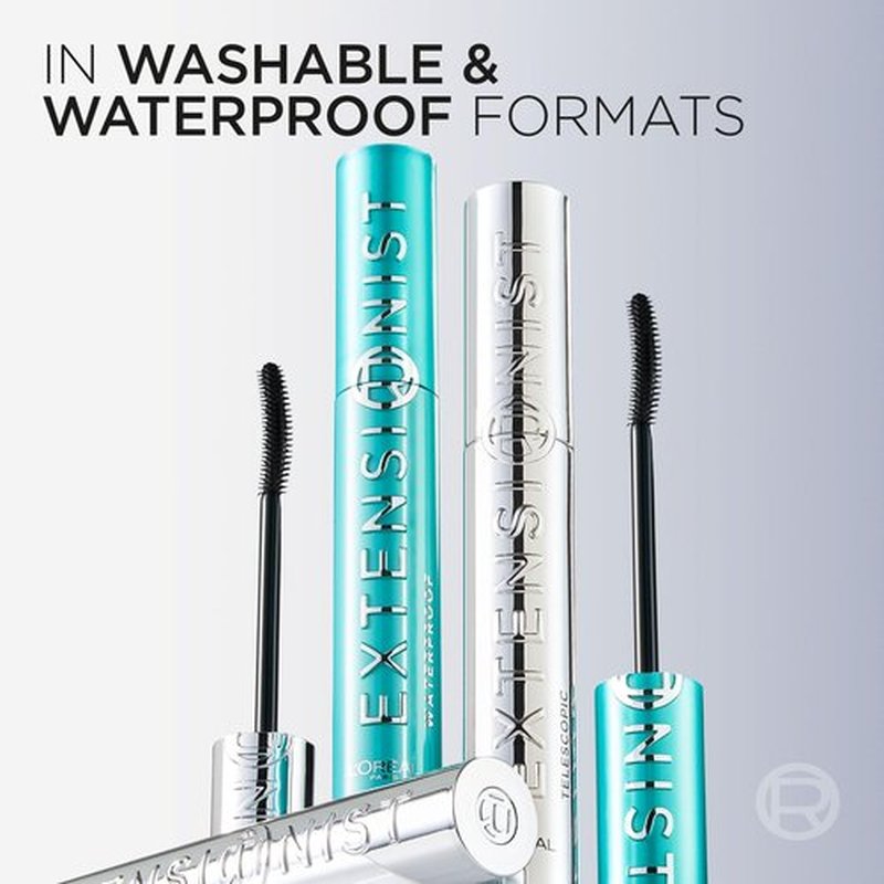 L'Oreal Paris Extensionist Mascara, Lengthening, Volumizing, and Curling Formula For a Lash Extension Eye Makeup Look, Washable Blackest Black