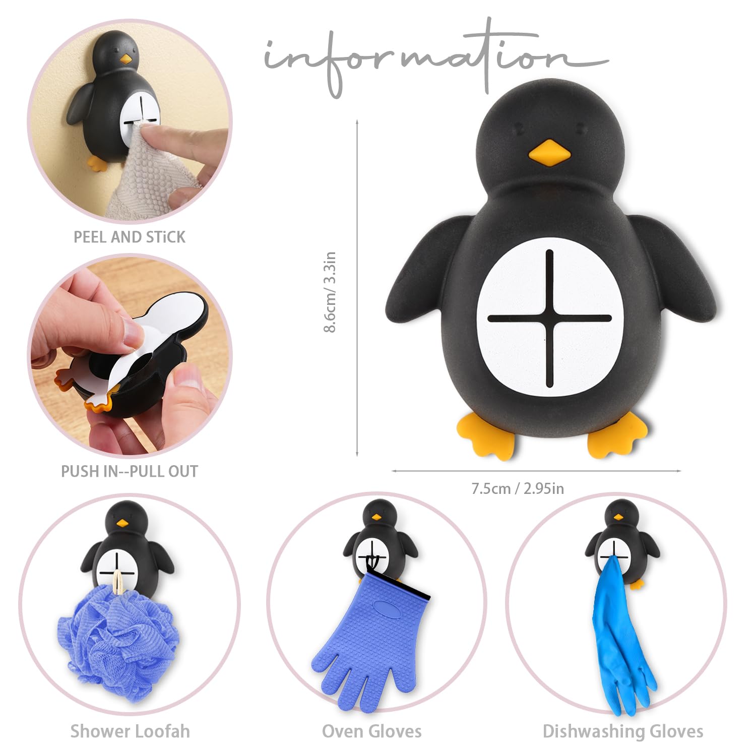 Funny Penguin Kitchen Towel Self Adhesive Silicone Hooks Holder, Appreciation Christmas Gifts for Women Men Wife Friend Sister, Holder for Kitchen Garages RV Camper Cabinet Towel Hooks-DXGP01