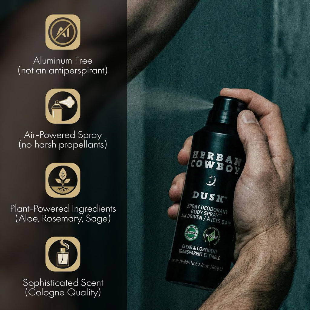 Herban Cowboy Dusk Body Spray Deodorant with Hints of Cedar, Lavendar, Lime, and Sandalwood (2.8 oz)