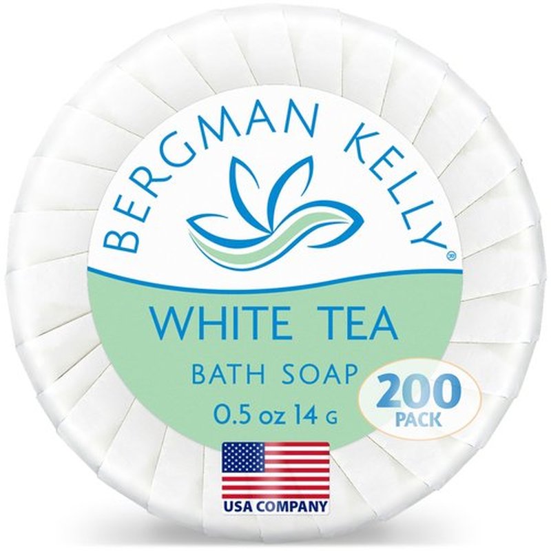 BERGMAN KELLY - Hotel Soap Bars - White Tea, 0.5 oz, 200 PK - Travel Size Luxury Bulk Amenities Bar Soap - Mini Individually Wrapped Round Soap - Small Toiletries for Airbnb, Motel, Guest Bathroom